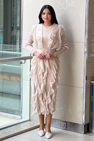 Mahal Accordion Dress with Ruffles on the Front and Back