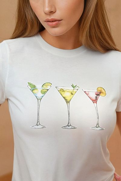 Hiccup Regular Fit Crew Neck 100% Cotton Crop T-Shirt with Print Detail