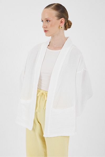 Rays White 100% Cotton Pocket Muslin Kimono 8065A