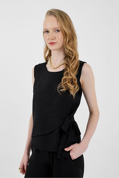 Rays Black Cotton Side Tie Detailed Double Suit 8079A