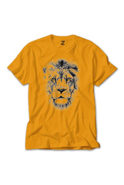 Megstill Μπλουζάκι με πρόσωπο λιονταριού, πολύχρωμο, κίτρινο χρώμα, μέγεθος XS