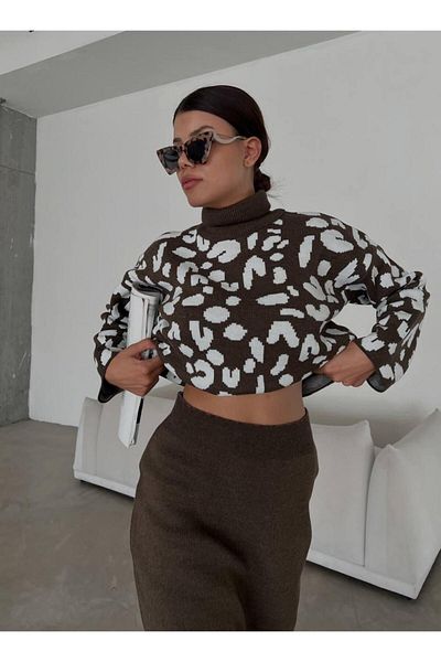 NZL TEKSTİL Speckled Full Fisherman Skirt-Sweater Women's Knitwear 2-Piece Set
