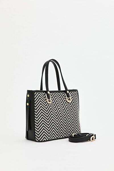 Nihan Garnili Örgü Tote Çanta Siyah