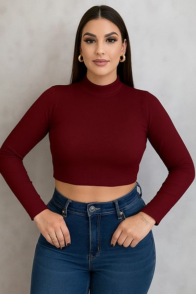 ÖZ PAMUK Women's 2-Piece Ribbed Turtleneck Knitted Camisole Long Sleeve Crop Blouse