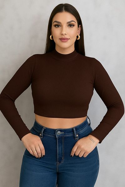 ÖZ PAMUK Women's 2-Piece Ribbed Turtleneck Knitted Camisole Long Sleeve Crop Blouse