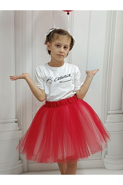 MadyaButik There Is a Model Red / White Fluffy Tutu Skirt April 23 October 29 Show Skirt