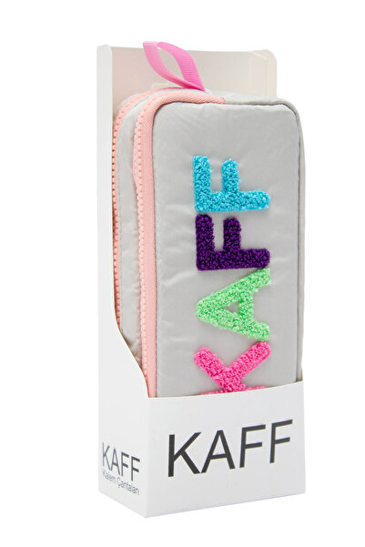 KAFF 01108 Stone Color Pink Zipper Waterproof Fabric Double Compartment Pen Holder Pencil Case