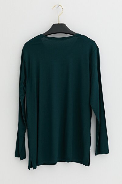 Nihan Büyük Beden Penye Bluz Petrol