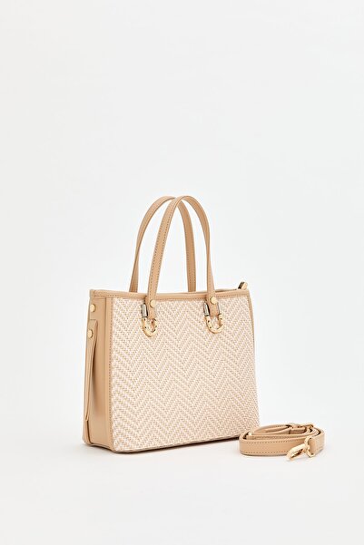 Nihan Garnili Örgü Tote Çanta Bej
