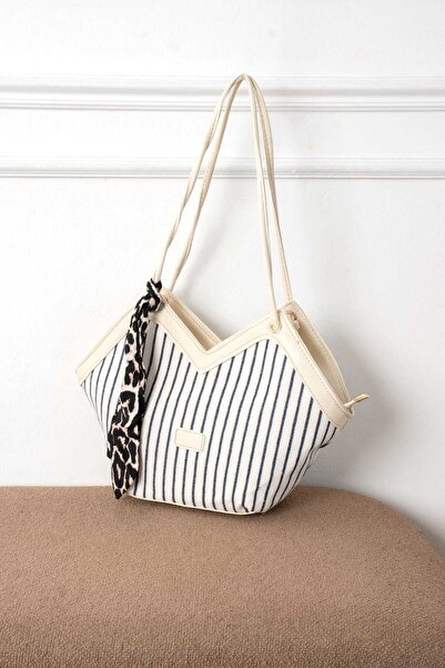 Zealous Geantă de umăr cu fermoar din paie pentru femei, cu detaliu de eșarfă leopard
