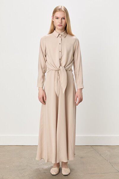 Nihan Bağlama Detaylı Etek Bluz Modal Takım Bej