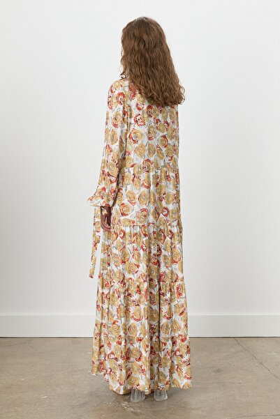 Nihan Çok Katlı Empirme Elbise Hardal