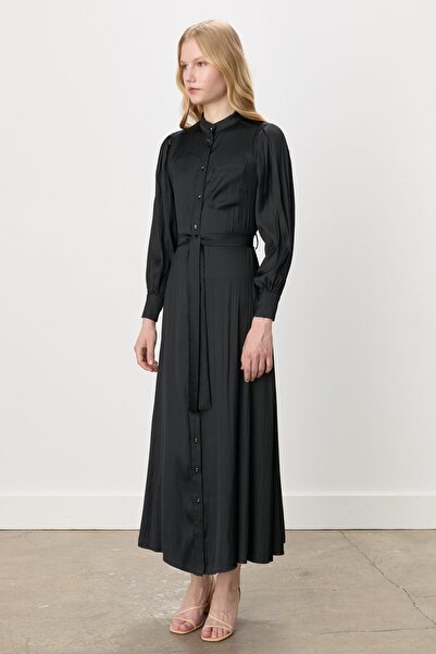 Nihan Balon Kollu Crash Elbise Siyah