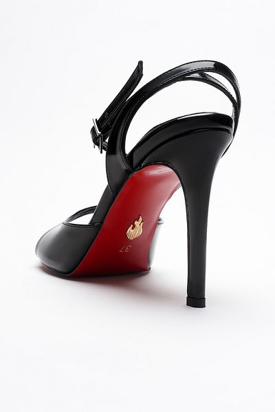 Ayakkabı Ateşi Women's Thin Strap Back Helmet Heeled Shoes Livora Black Patent Leather