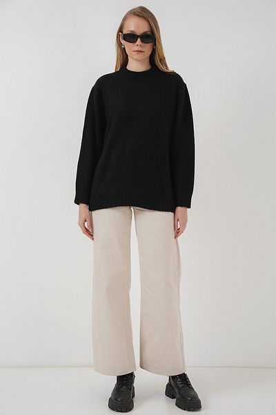 Merterium Women's Oversize Plain Black Knitwear Sweater 1225