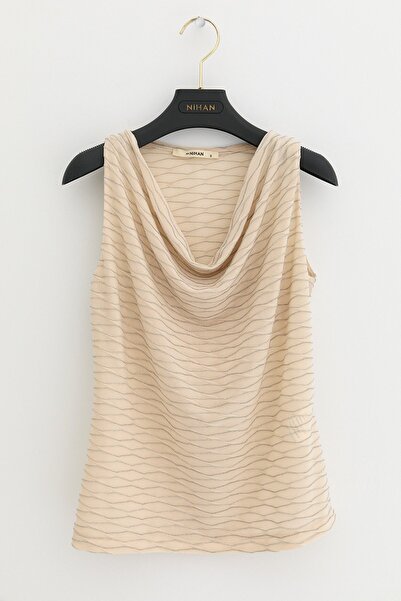 Nihan Simli Degaje Yaka Bluz Krem