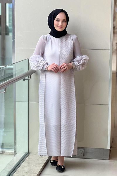 Mahal Accordion Dress with Rose Sleeves