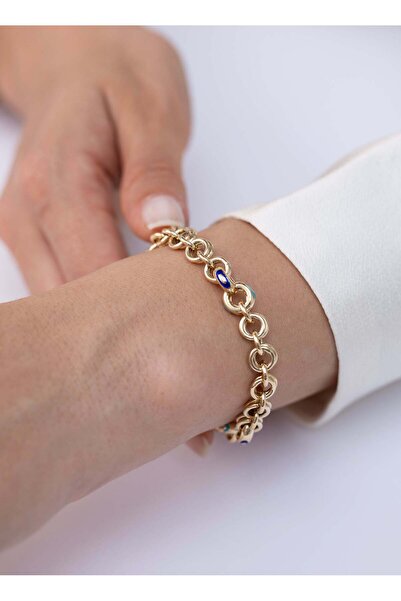 CETAŞ Renkli Nazar Zincir 14 Ayar Altın Bileklik