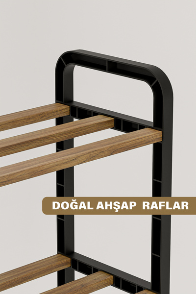 Çavdar Group Three 4 Katlı Ahşap Ayakkabılık 50 Cm Ahşap Çubuklu 4 Bölmeli Eko Raf Ünitesi Düzenleyici