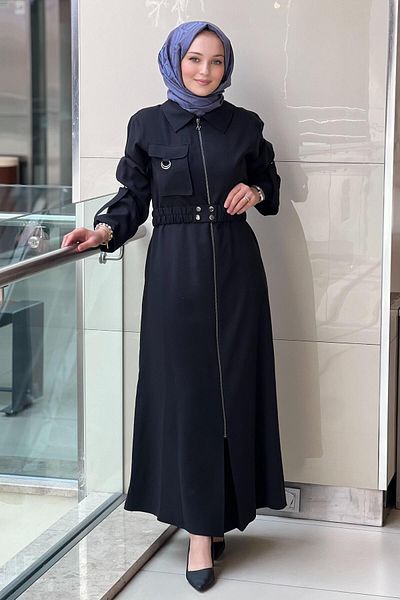 Nuss Zippered Dress with Pocket Detail and Belted Waist