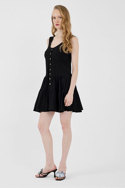 Rays Black Button Strap Floor Skirt Mini Dress 8042A