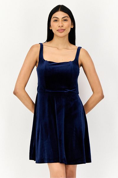 Reserved Women Velvet Mini Dress, Navy