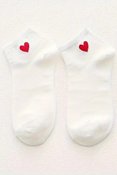 Hitit Socks Дамски 8 чифта памучни къси чорапи с сърцевиден мотив за ежедневна употреба, бели