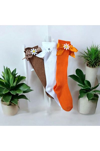ÖZKARDEŞLER BABY Sisters Baby Baby and Kids Knee-High Socks with Bow Daisy 3 Pcs