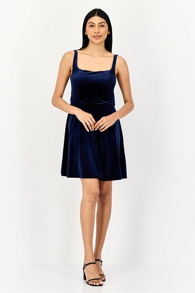 Reserved Women Velvet Mini Dress, Navy