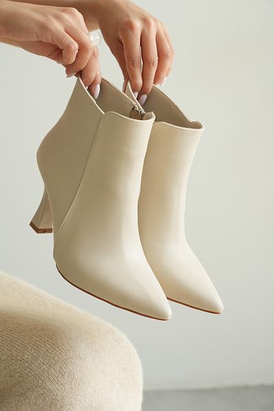 CİMİLİ SHOES Women's Heeled Boots&Bootie Pointed Toe Goblet Heel Side Zipper Tisa