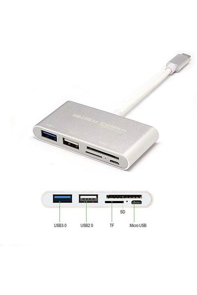 HOPE R Hub 5 in 1 USB 3.1 Type-C la USB 3.0, 1 x USB 2.0, 1 x micro USB, 1 x SD card, 1 x TF, HOPE R