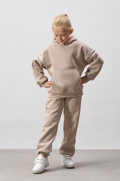 Minipodyum Kangaroo Pocket Hooded Girl's Bottom Top Tracksuit Set
