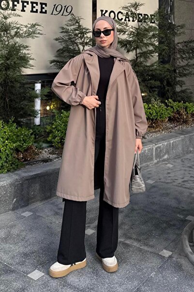 lamelif Trench Coat with Elastic Sleeves Army Green