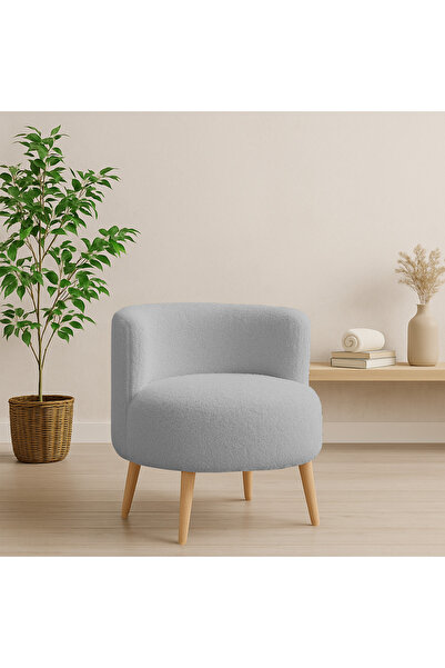 Azra Mobilya Gri Sydney Teddy (Welsoft) Kumaş Modern Berjer – Demonte Ahşap Ayaklı, Konforlu Oturma Alanı