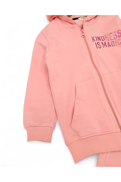 Ege Bebek Girls' Seasonal Tracksuit Set with Zippered Hooded Jacket and Tracksuit Bottoms for 2-3-4-5-6 Years Old