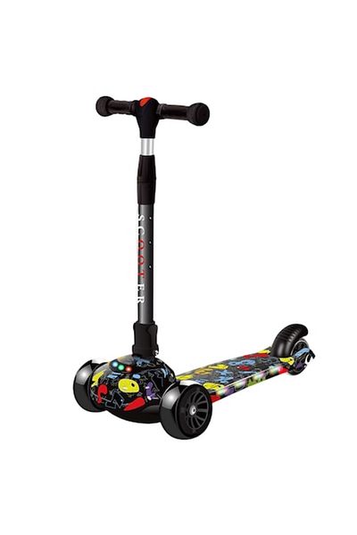 Mixbo Foldable 3-Wheel Scooter for Kids Mixbo, Basket, Multicolor Print, 2 Years +, Black