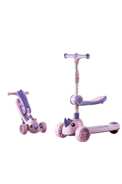 Mixbo Folding Scooter for Kids Mixbo, Adjustable Handlebar Height, Foldable Seat, Dinosaur, 2 Years+, Pink