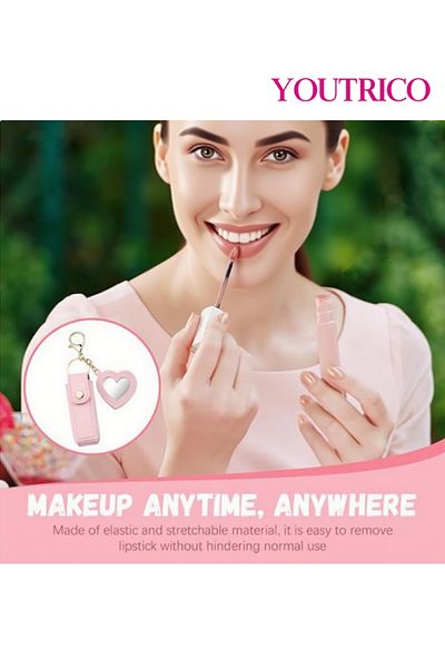 Youtrico Lipstick Case Holder Keychain with Heart Shape Mirror,Bag Charm