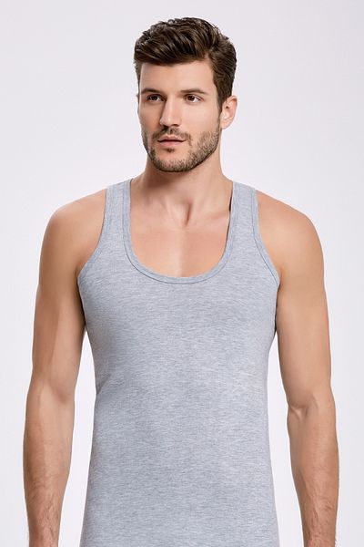 ROZELT Men's Classic Combed Cotton 2-Piece Gray Undershirt