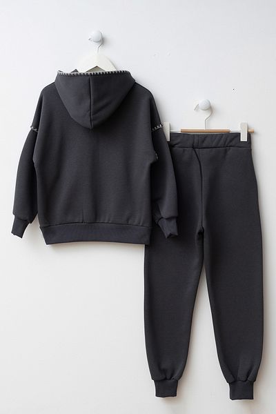 Minipodyum Kangaroo Pocket Hooded Girl's Bottom Top Tracksuit Set