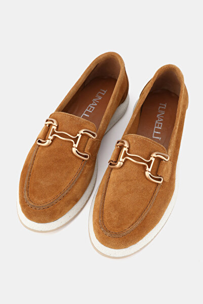 TUNAELLİ KADIN TABA SÜET HAKİKİ DOĞAL DERİ 36-41 NUMARA TOKALI LOAFER AYAKKABI