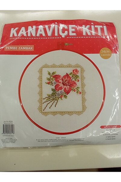 balım hobi evi Kanaviçe Kit Pembe Zambak 24 Cm Kırmızı Kasnak