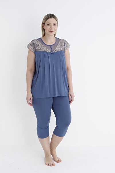 Cotpark Women's Plus Size Viscose Elastane Fabric Short Sleeve Capri Suit 14533