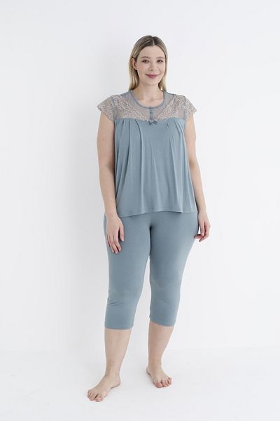 Cotpark Women's Plus Size Viscose Elastane Fabric Short Sleeve Capri Suit 14533