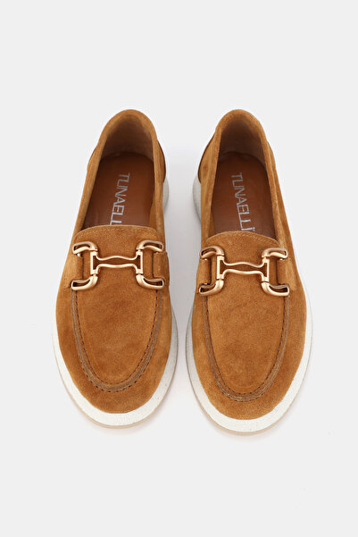 TUNAELLİ KADIN TABA SÜET HAKİKİ DOĞAL DERİ 36-41 NUMARA TOKALI LOAFER AYAKKABI