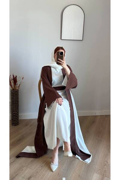 Abaya-AB İtalyan Dubai Kumaş İkili Abaya Şal Hediyeli