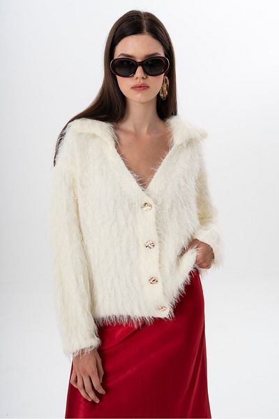 NATUFIAN STORE Women's Long Shaggy Glittery V-Neck Patch Washable Knitwear Cardigan