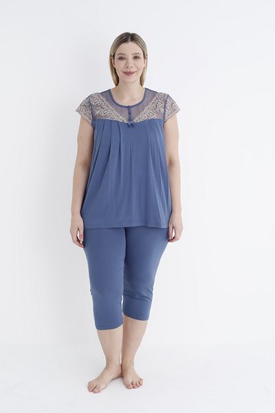 Cotpark Women's Plus Size Viscose Elastane Fabric Short Sleeve Capri Suit 14533