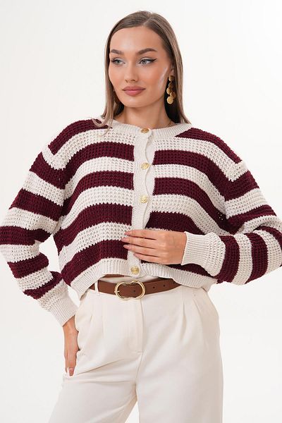 ŞİMAL Women's Stripe Patterned Button Closure Knitwear Knitted Cardigan 255195 -