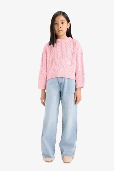 DeFacto Girls' Standard Fit Crew Neck Sweater E7880A825Au